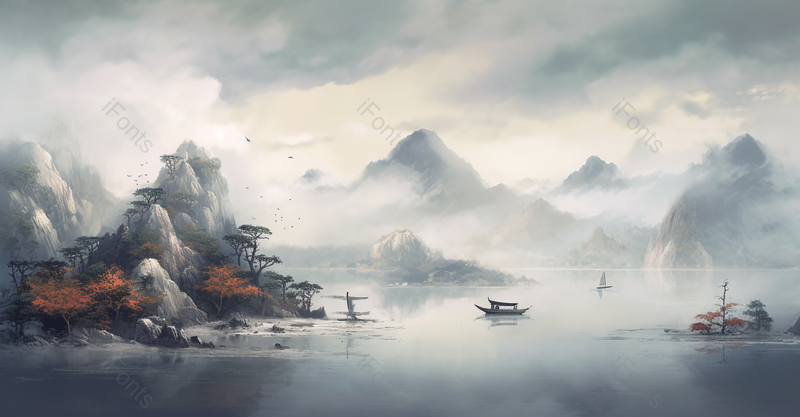中国风质感山水画油画风景艺术水墨插画,插画/手绘图,插画/手绘图库,插画/手绘图下载,插画/手绘